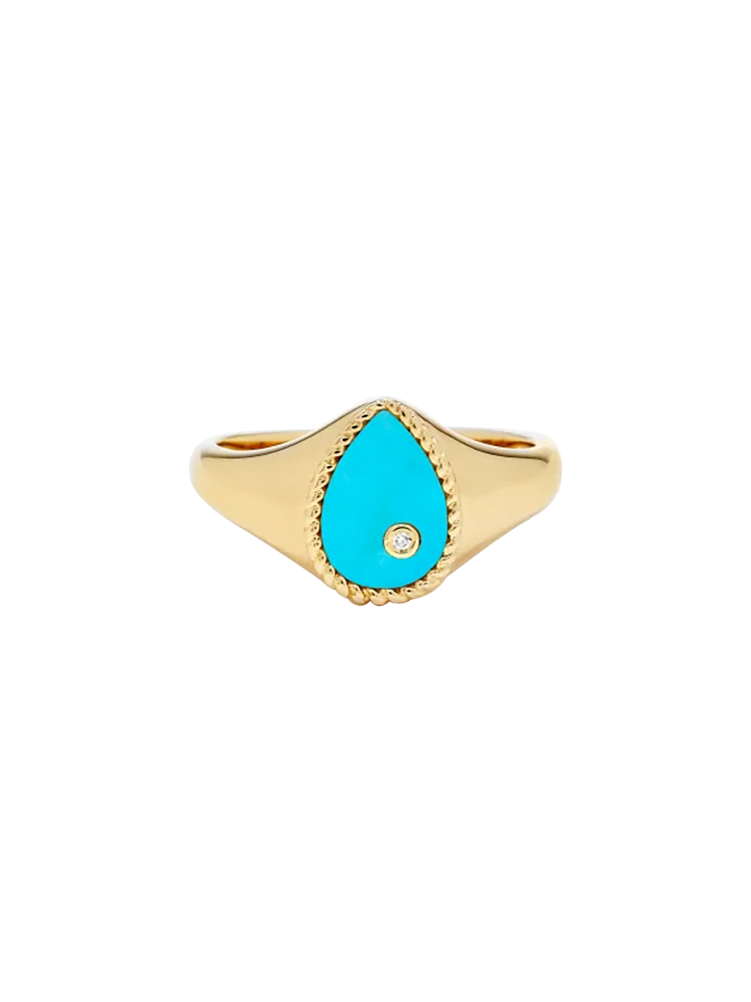 Baby chevalière poire turquoise or jaune ring