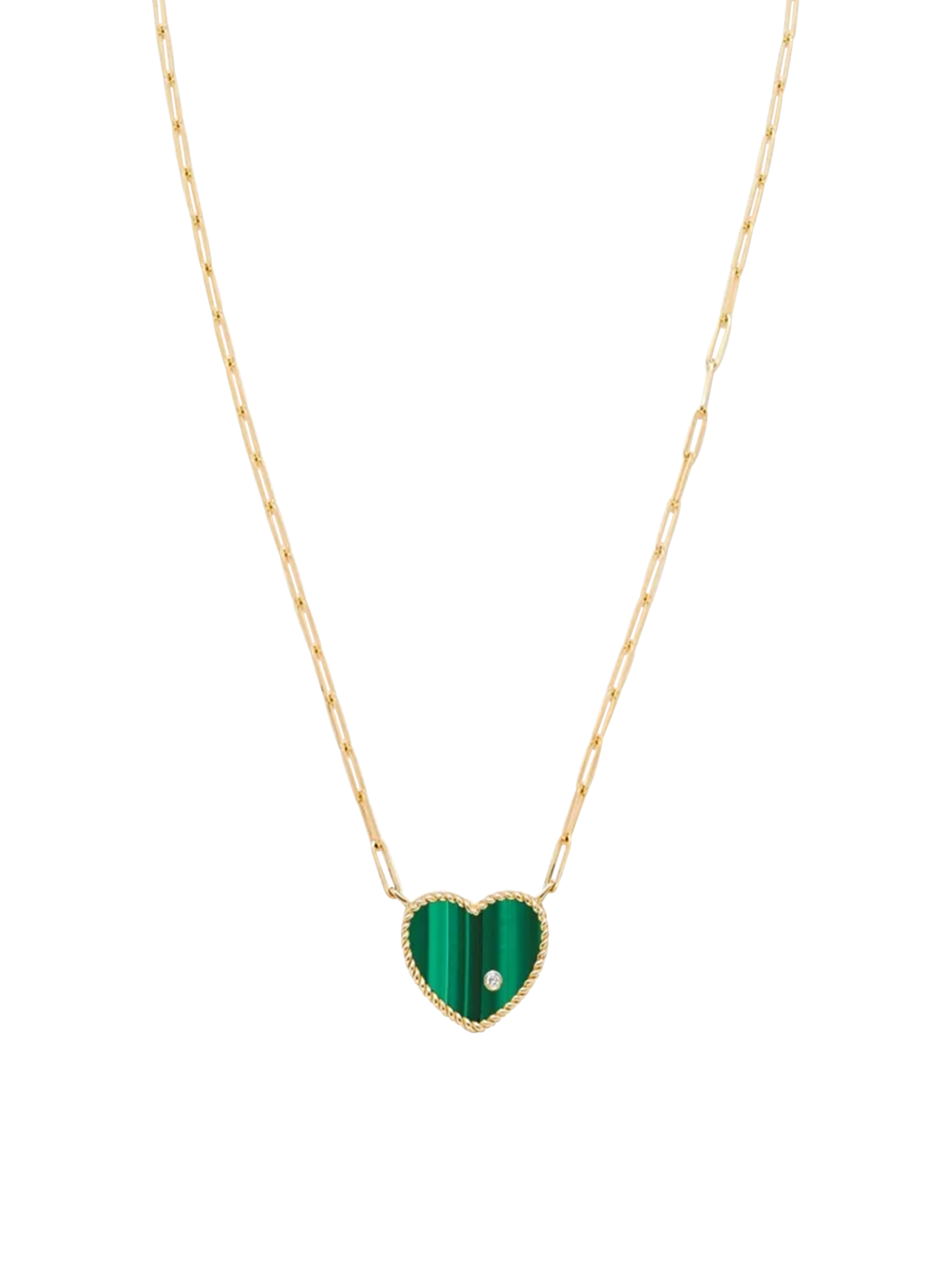 Pm yellow gold malachite heart solitaire necklace