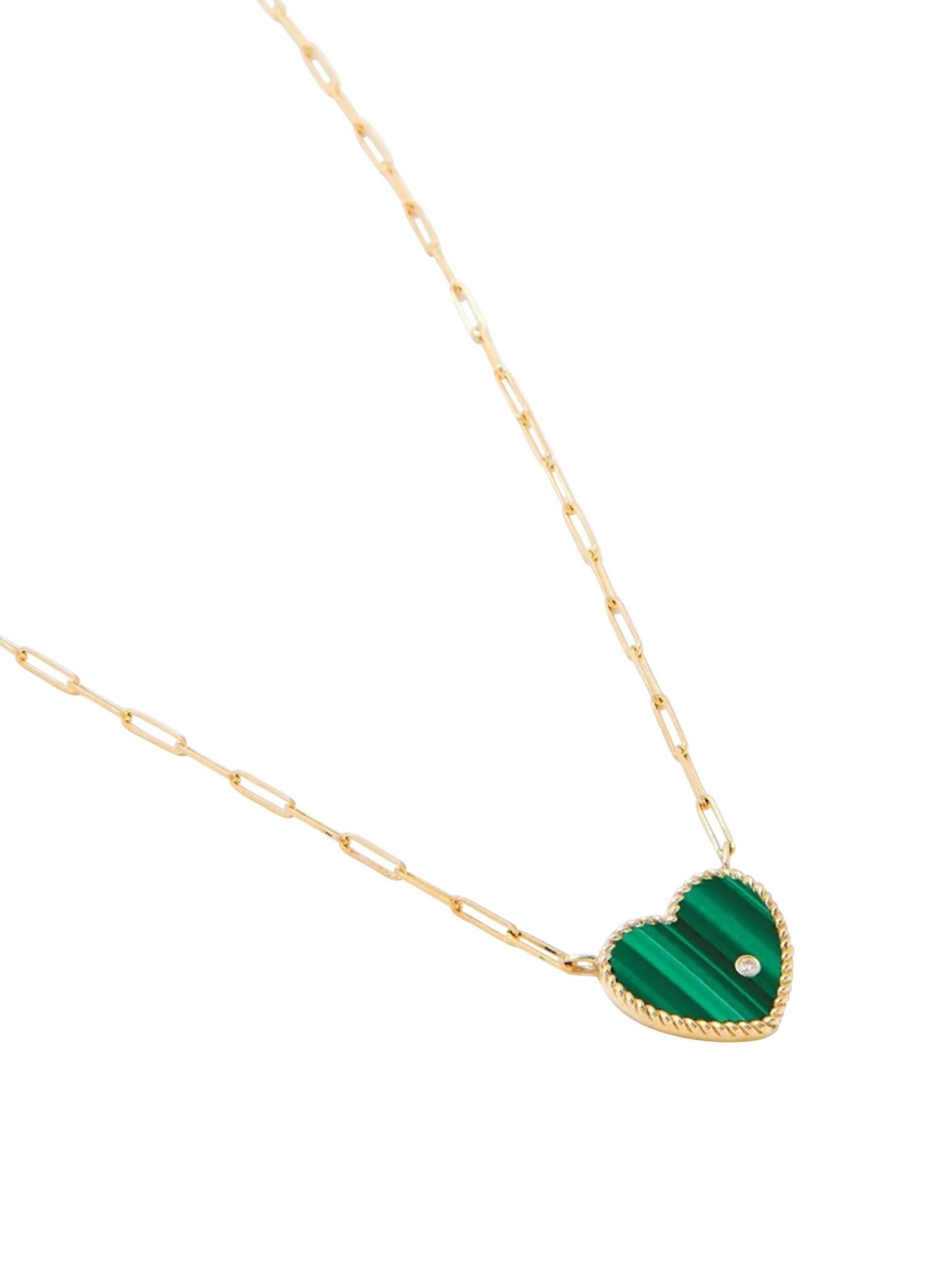 Pm yellow gold malachite heart solitaire necklace