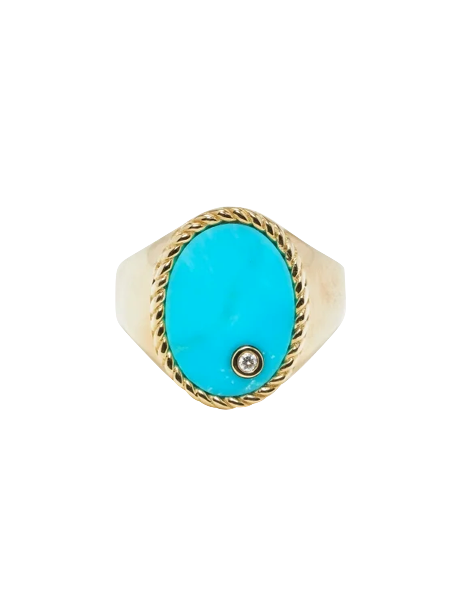 Yellow gold turquoise oval signet ring