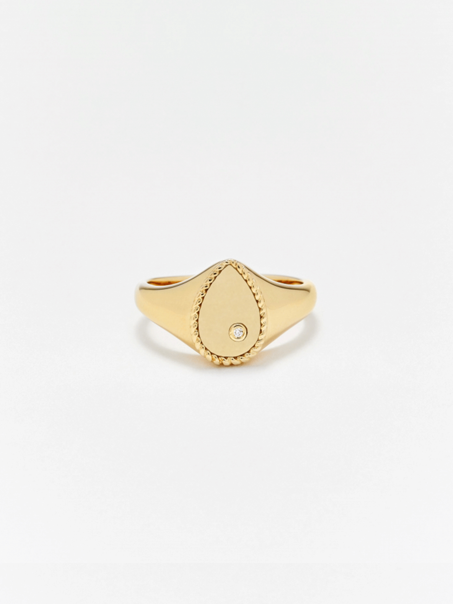 Mini diamond and gold pear signet ring