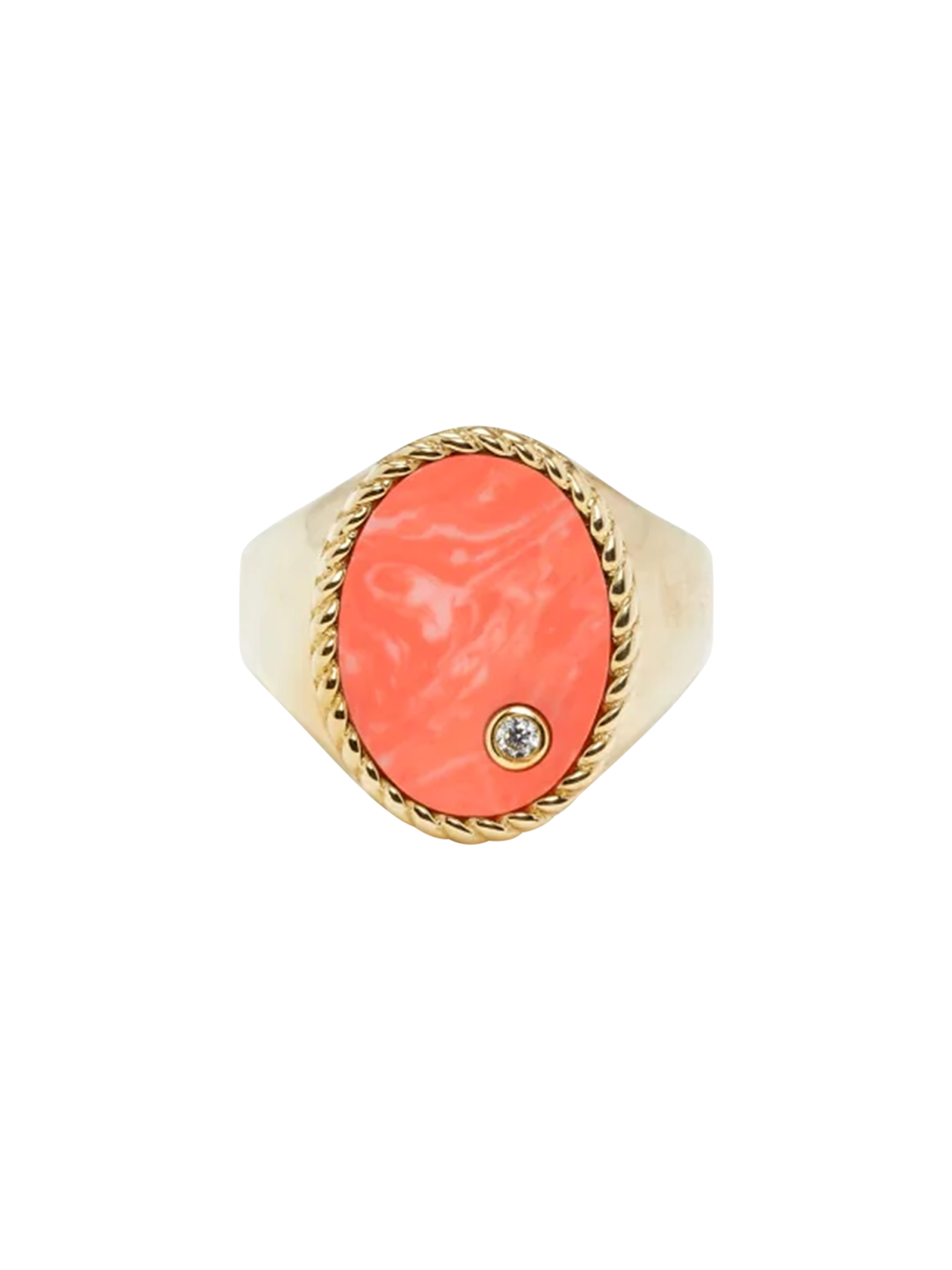 Yellow gold coral oval signet ring