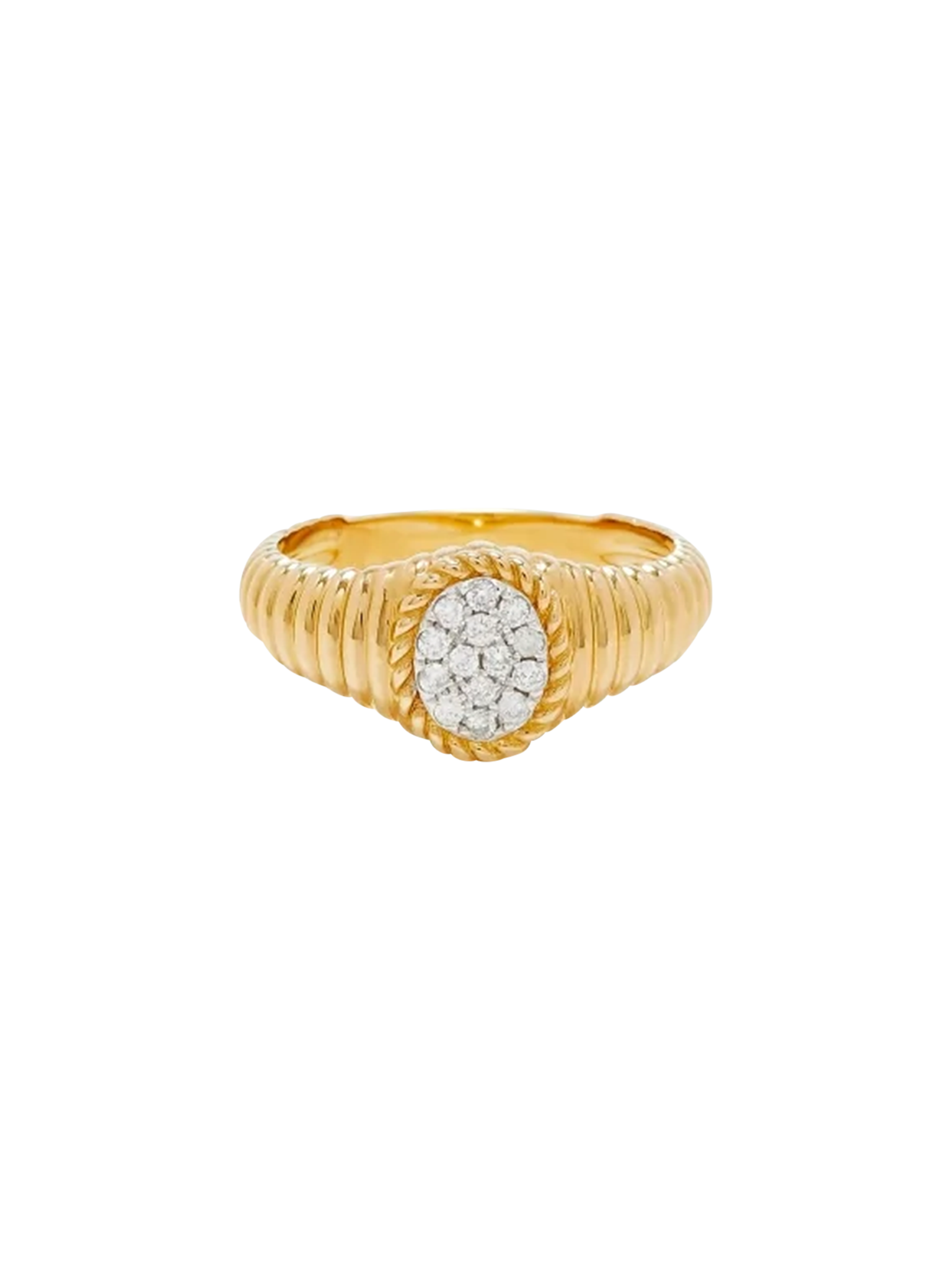 Baby oval signet ring berlingot diamonds yellow gold