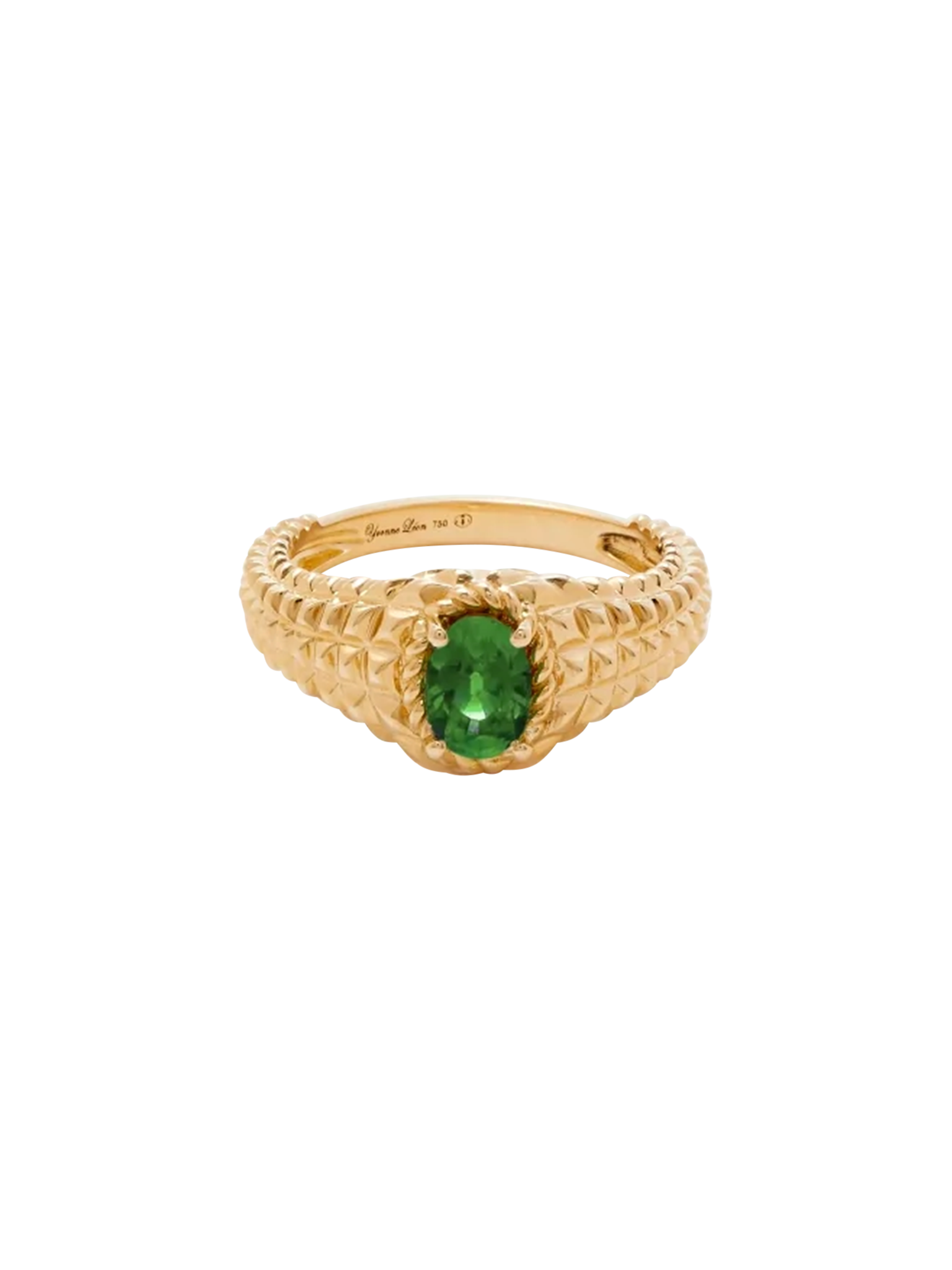 Baby oval signet ring picotti emerald yellow gold ring