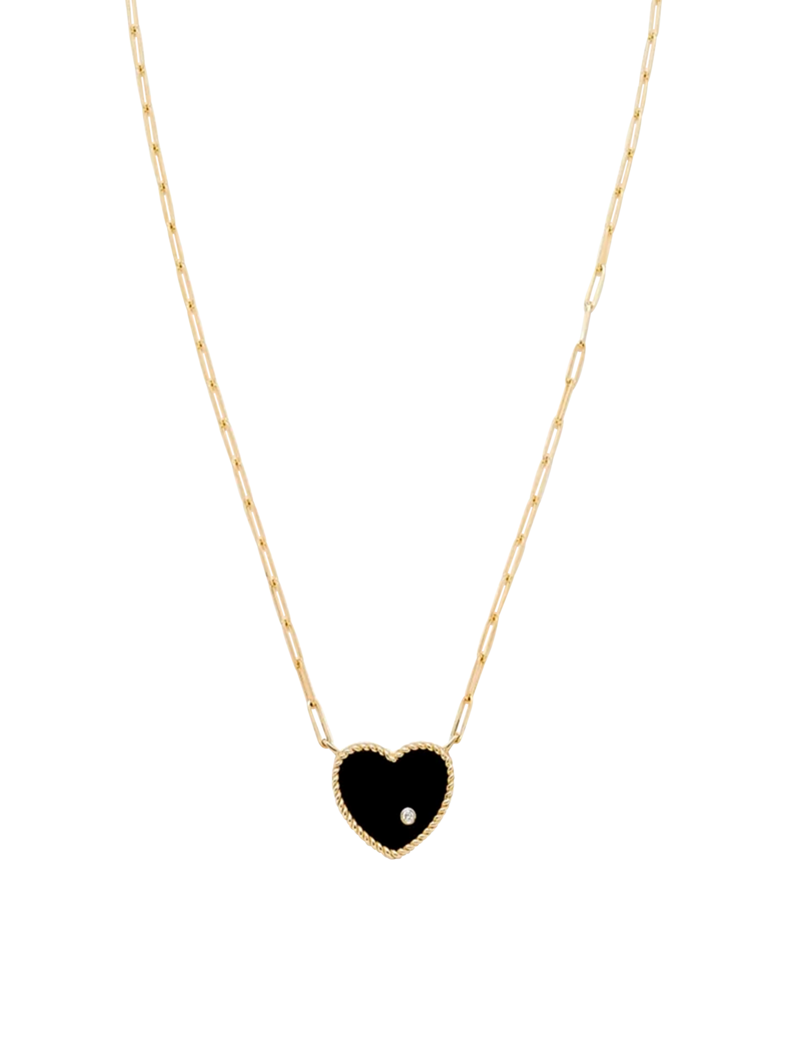 Yellow gold onyx heart diamond necklace