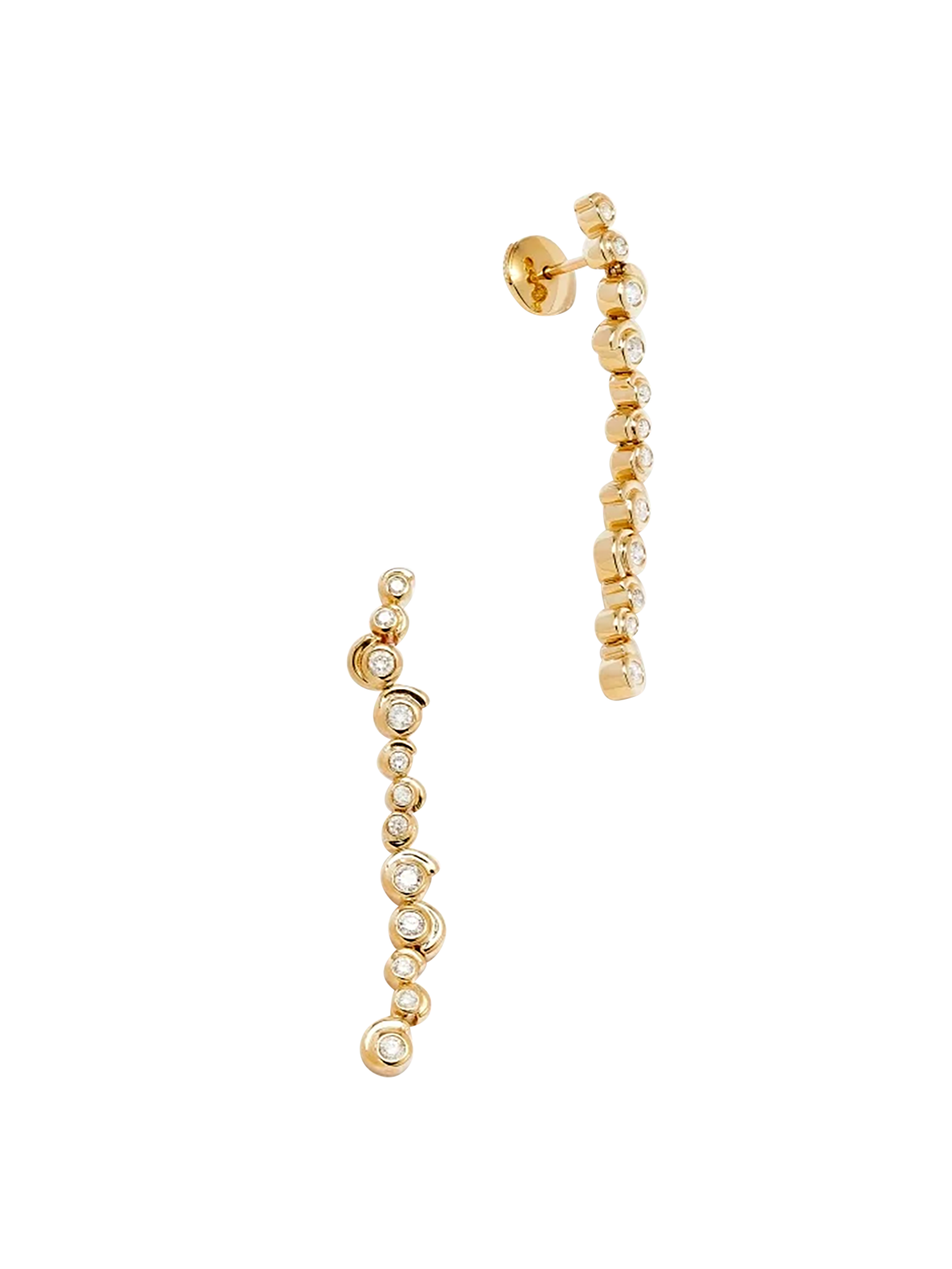 Long yellow gold diamond snail earrings