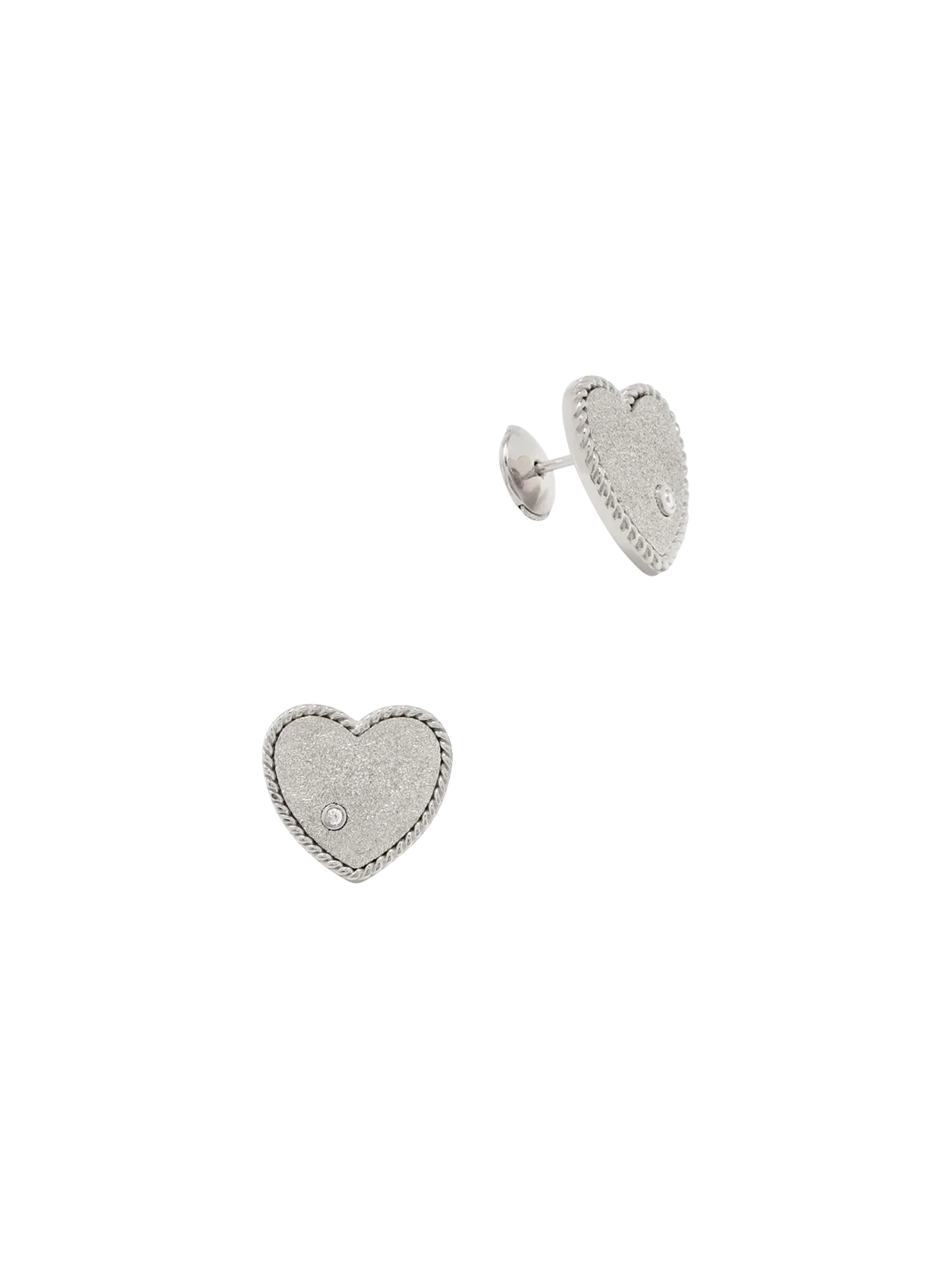 White gold glittery heart studs