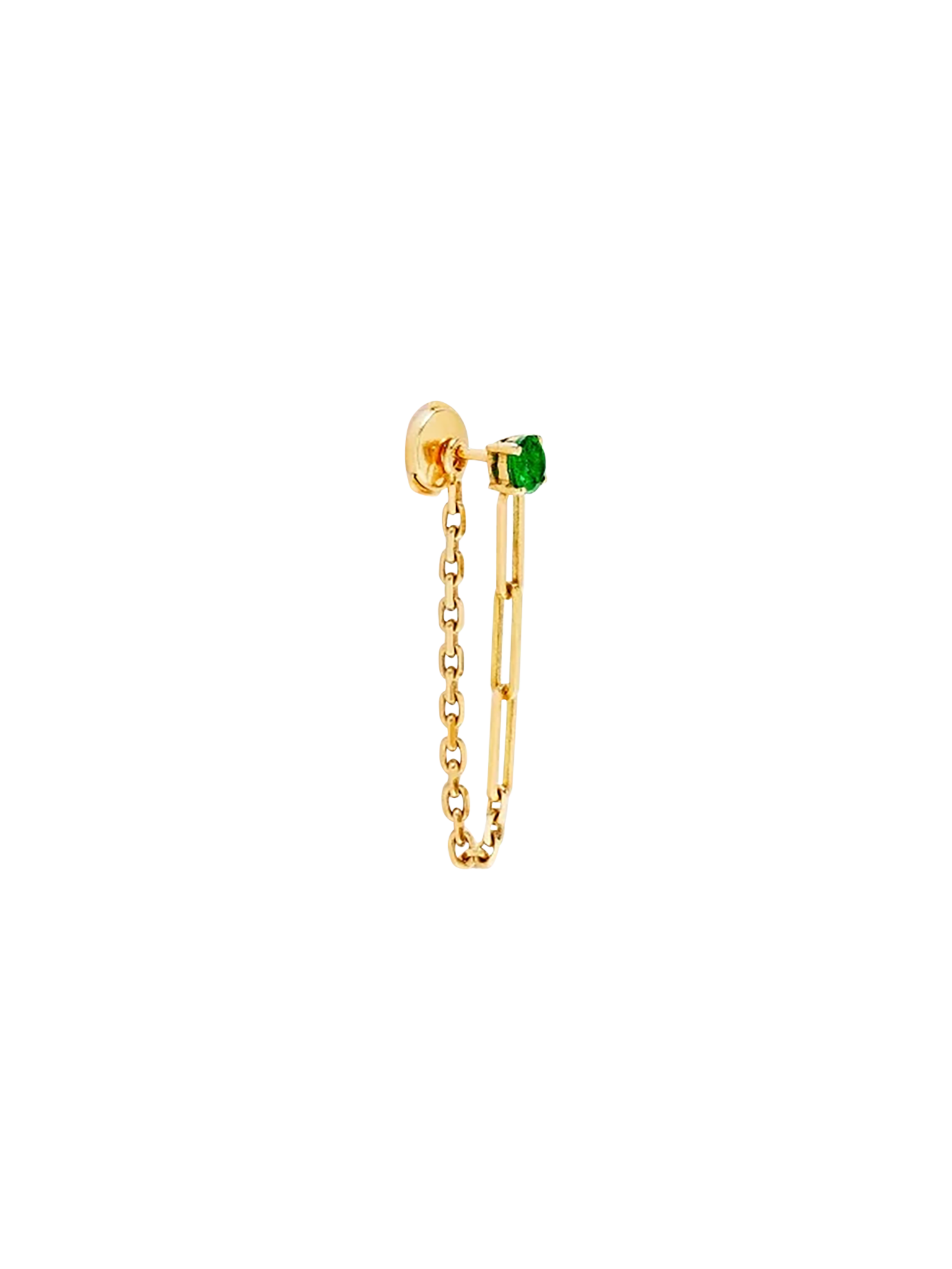 Yellow gold emerald solitaire chain earring