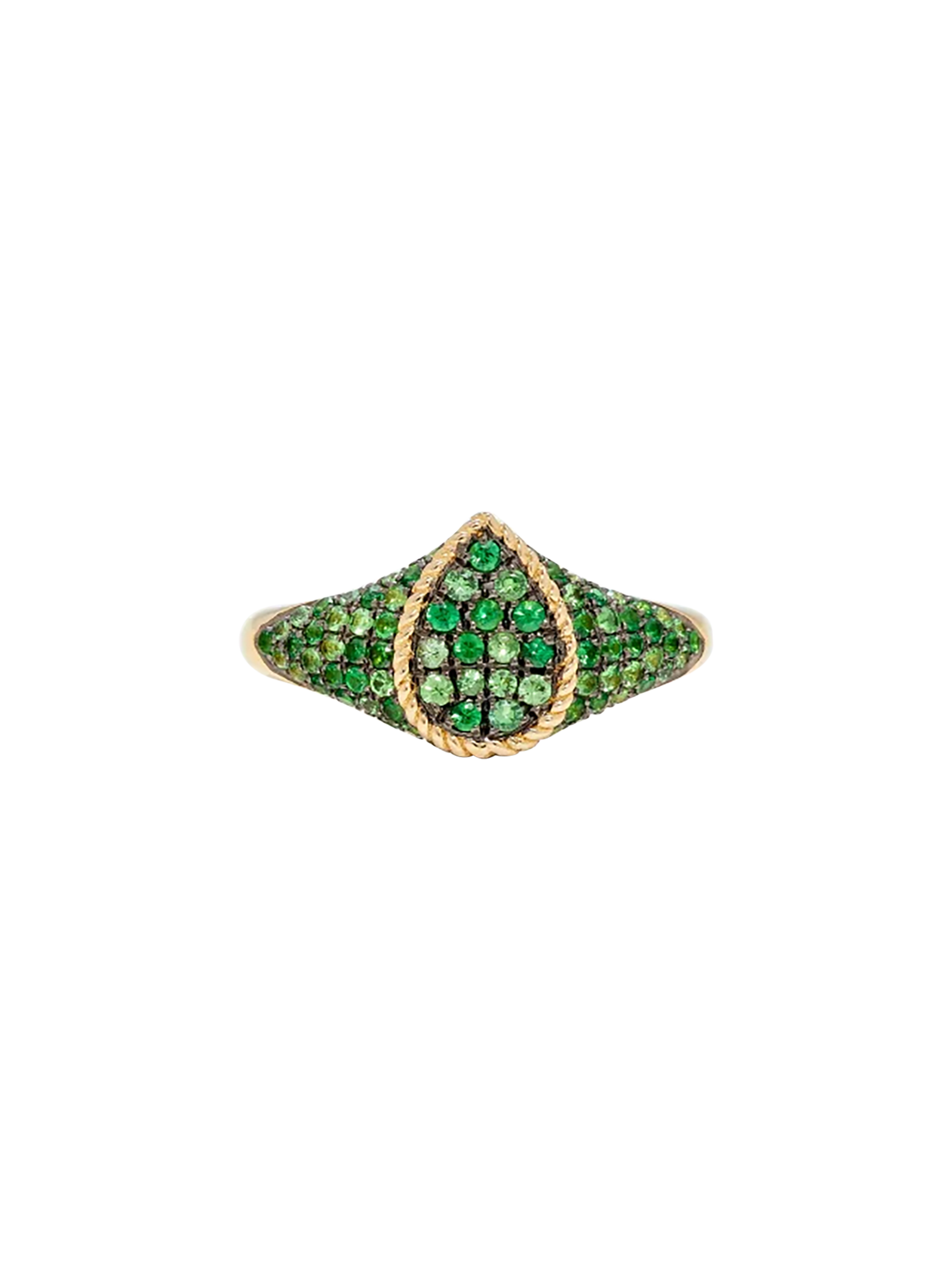 Baby chevalière poire tsavorites or jaune ring