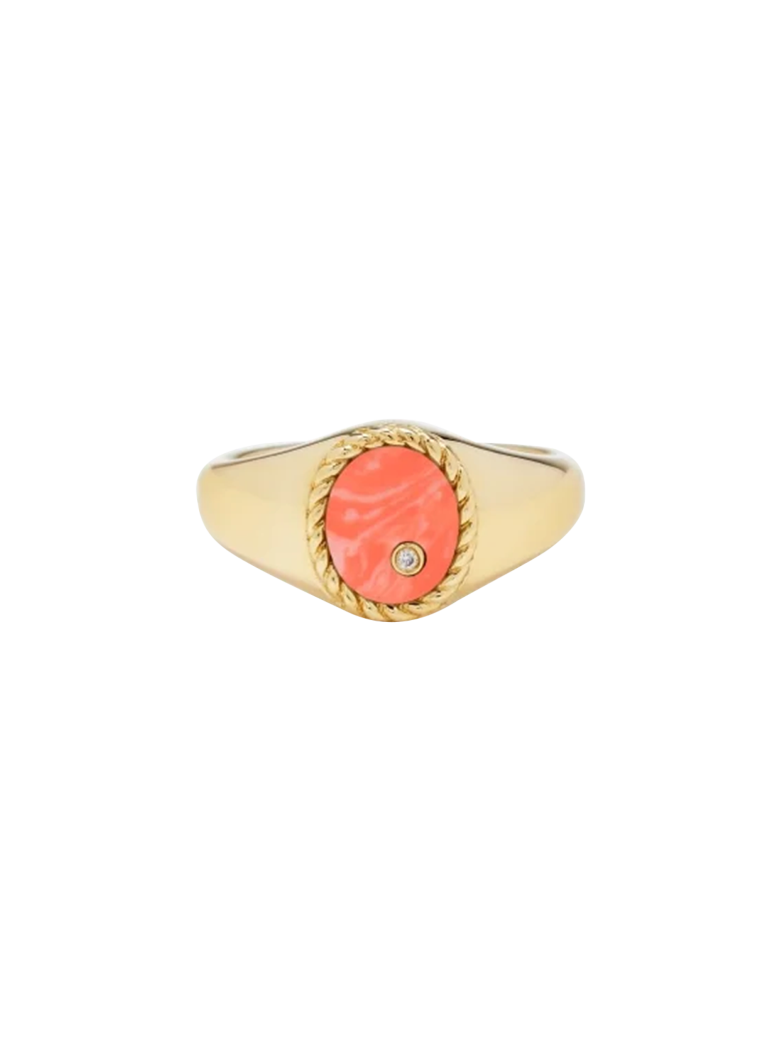 Baby chevalière ovale corail or jaune ring
