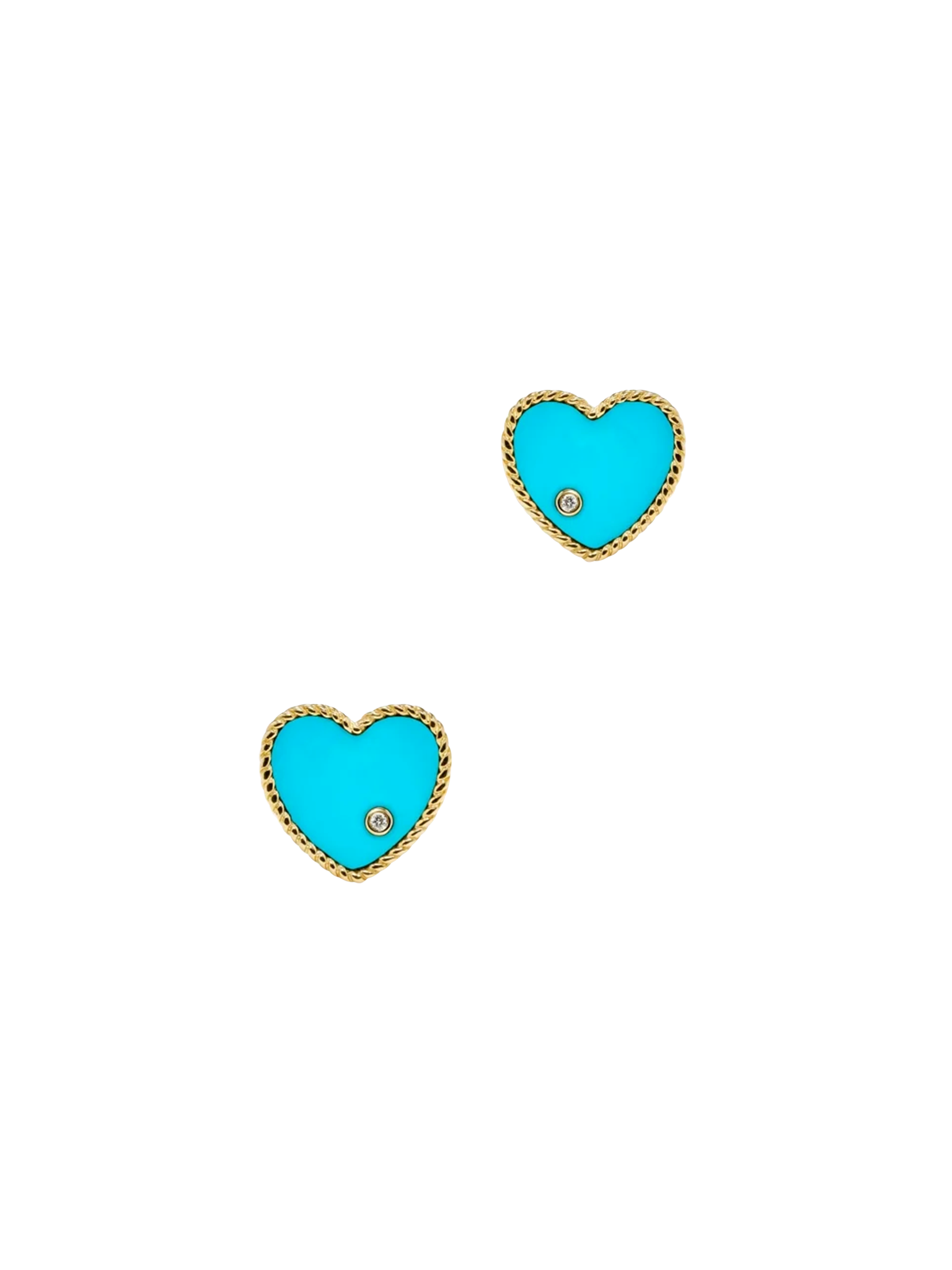 Yellow gold turquoise heart studs