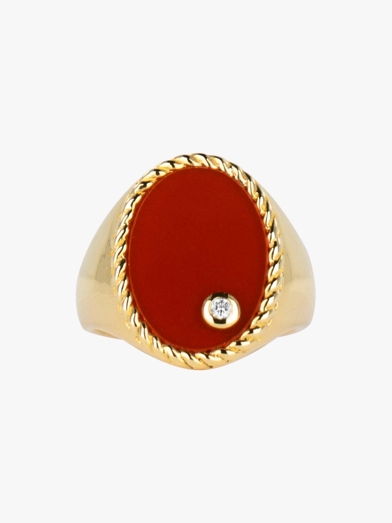 Diamond, agate and gold oval signet ring