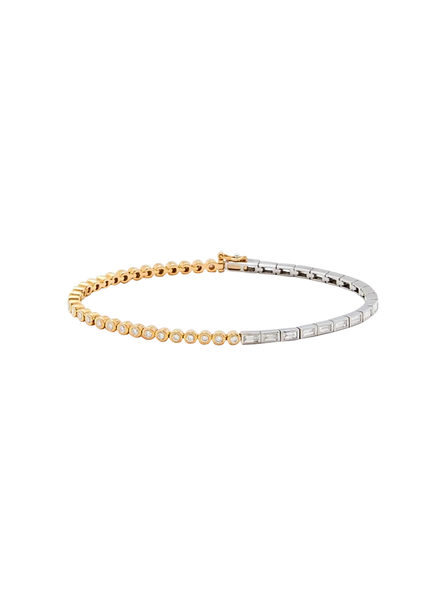 Baguette river bracelet closed diamonds mixed gold